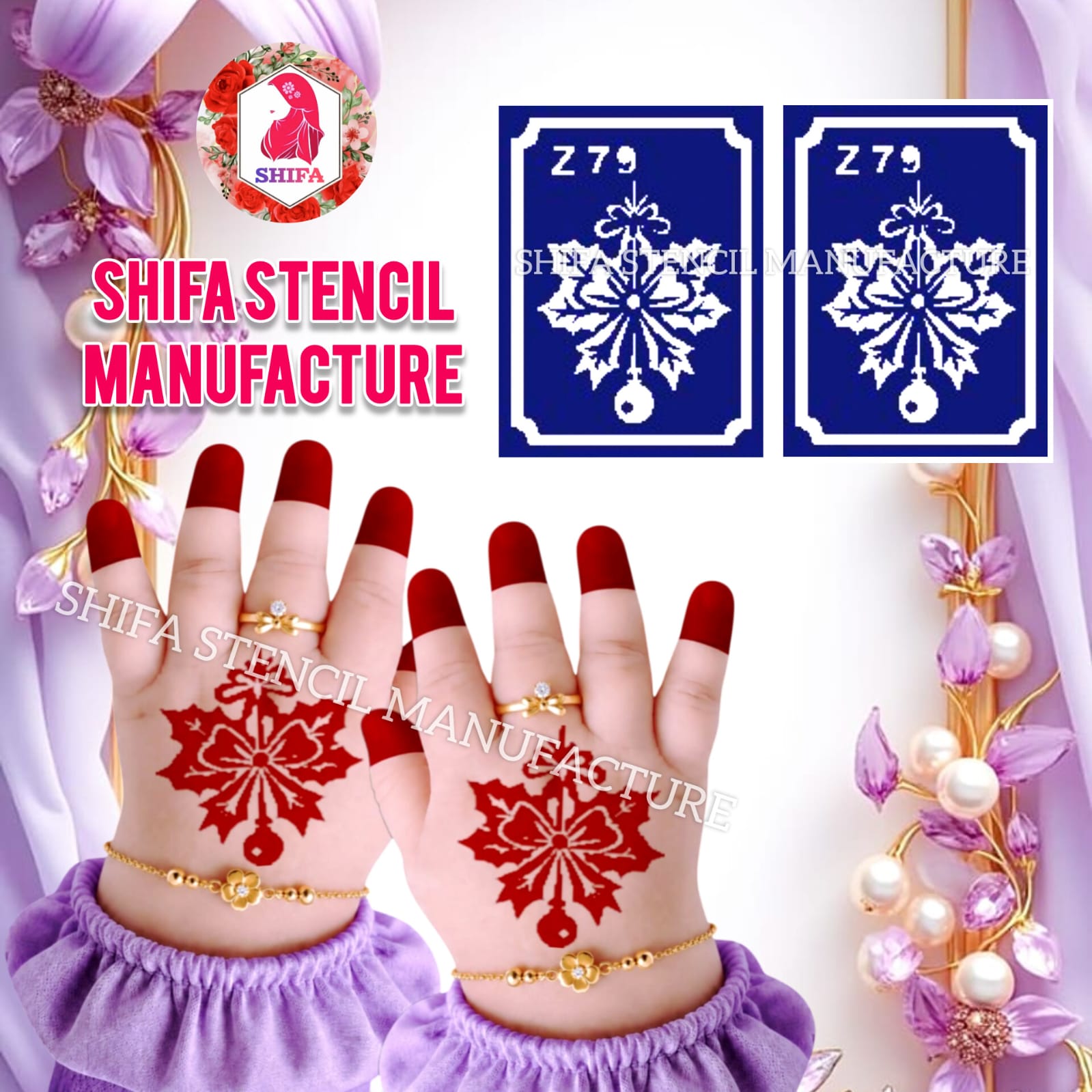 Z 79 Snowflake Ornament Sticker overview Henna Stencil - Shifa Stencil